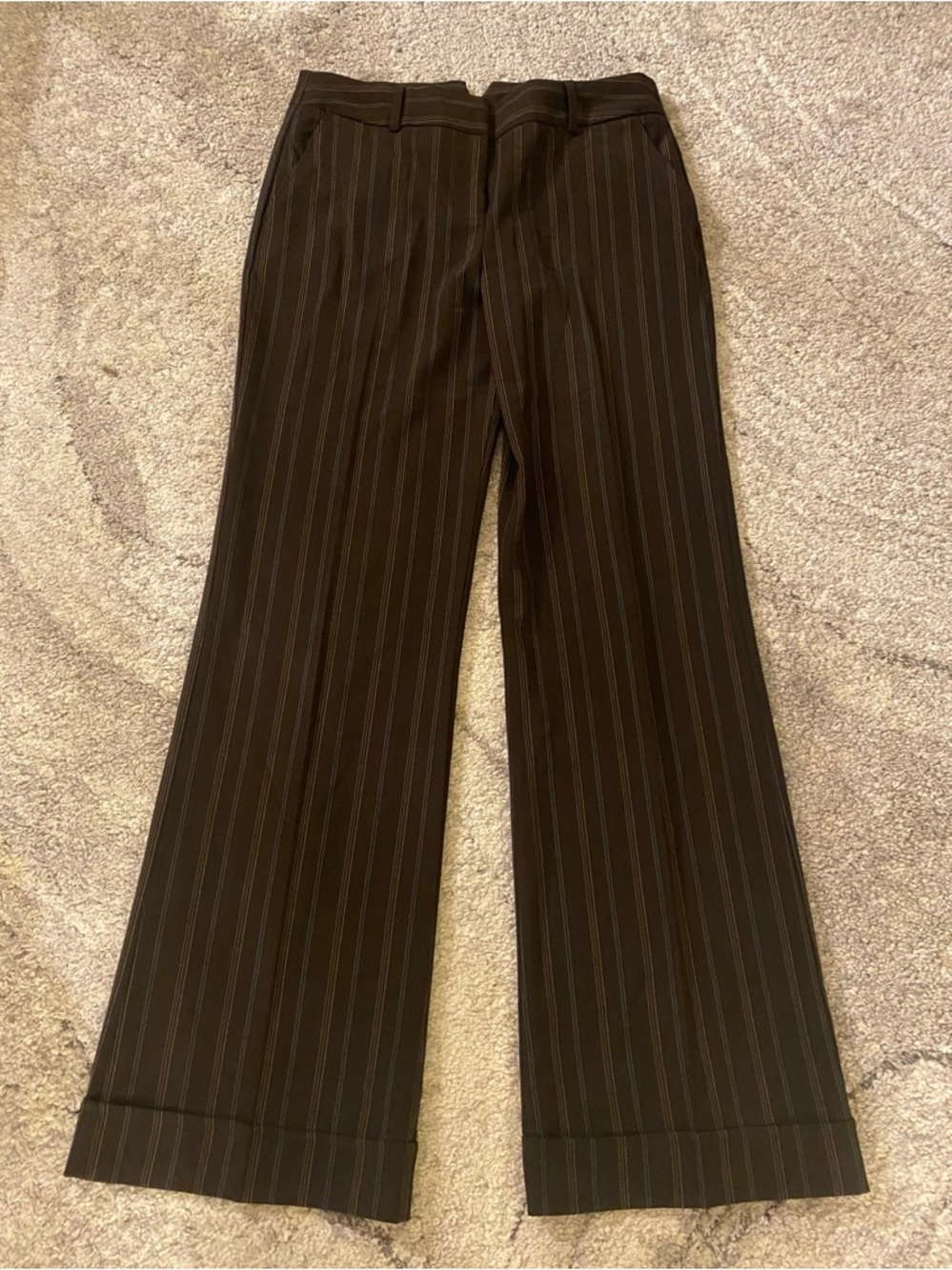 IZ Byer California Vintage Brown Pinstripe Wide Leg Flares, Size 7 90’s Y2K